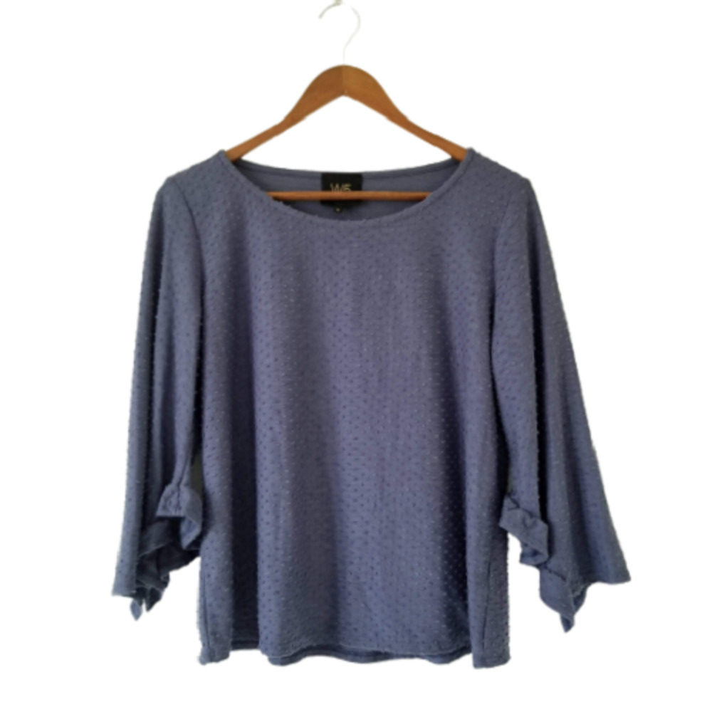 W5 French Dot Ruffle Sleeve Slate Blue Top - Size M